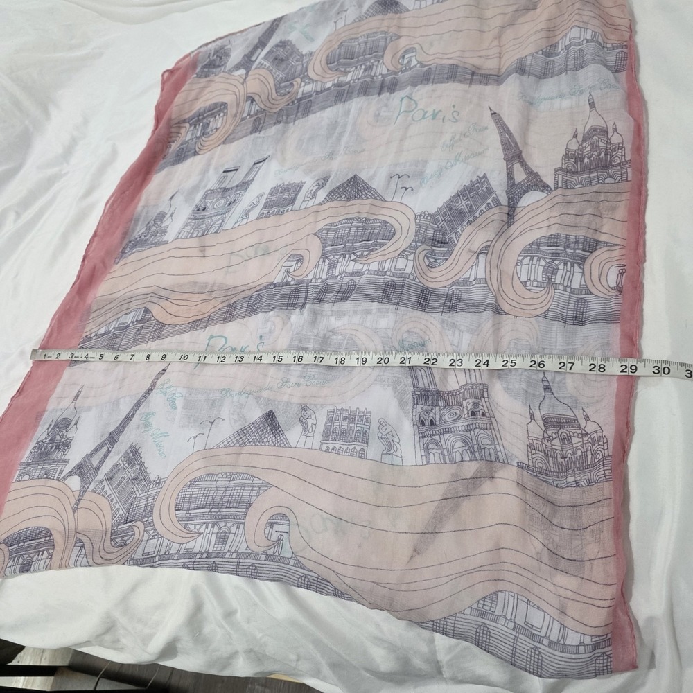 Womens‎ Paris Scarf Sheer Parisian Luxury Scenic Print Feminine Pink Rectangle - Picture 7 of 7